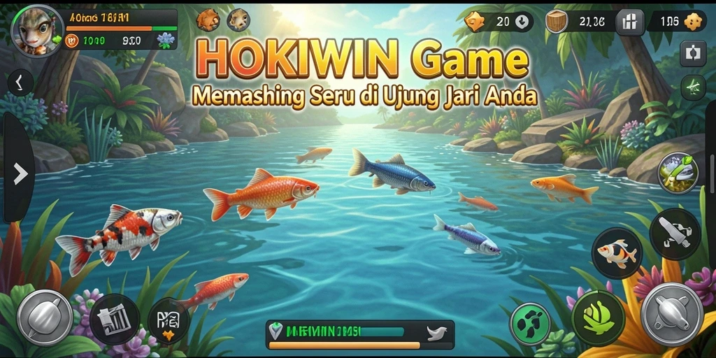 Gameplay HOKIWIN dengan aksi memancing yang seru dan menantang.