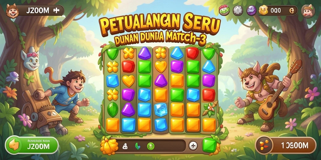 Tampilan menarik gameplay J200M dengan permata berwarna-warni.