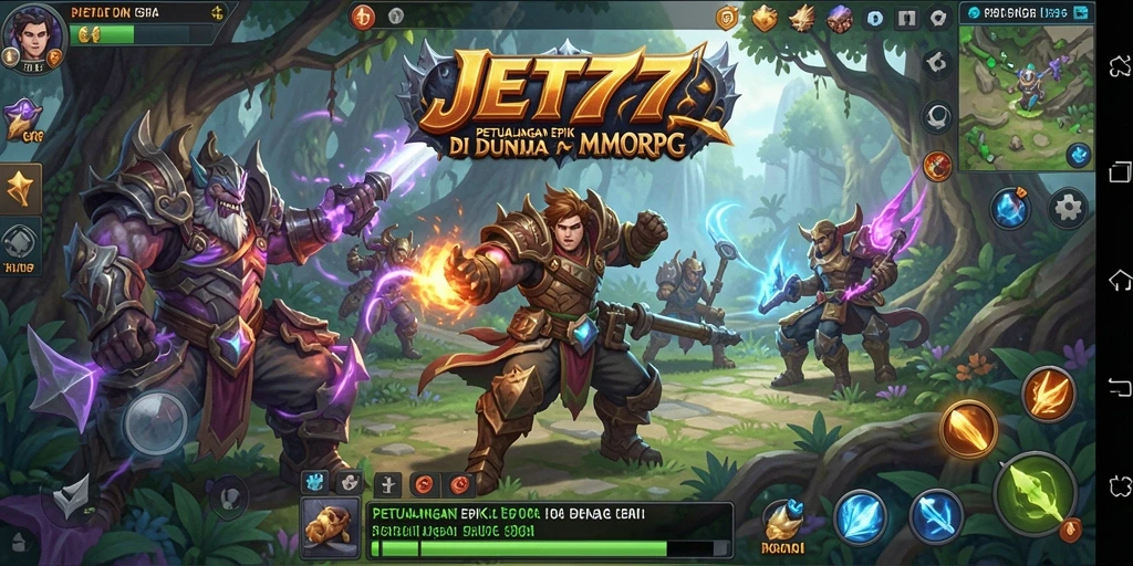 Tampilan gameplay JET77 dengan aksi seru di dunia MMORPG.