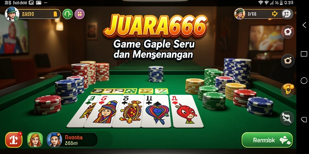 Screenshot gameplay JUARA666 menampilkan serunya bermain Gaple online.