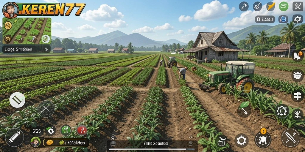 Screenshot gameplay KEREN77 menampilkan aktivitas pertanian yang seru.
