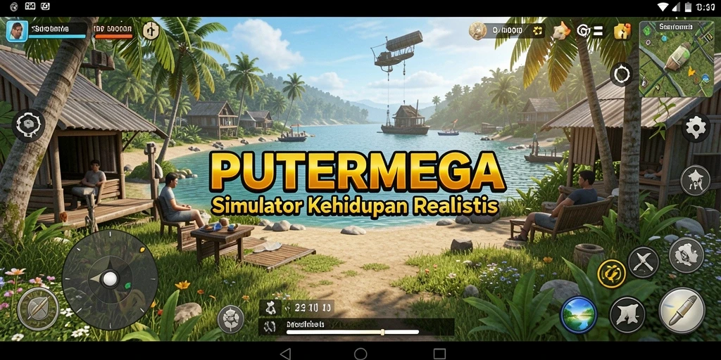 Screenshots gameplay PUTERMEGA menunjukkan kehidupan sehari-hari yang interaktif.