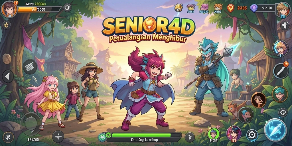 Screenshot utama SENIOR4D menampilkan aksi karakter Anime yang seru.