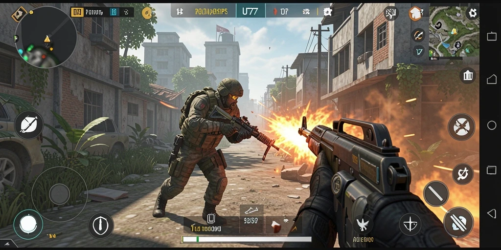 Gameplay seru UT77 dalam aksi tembak-menembak intens.